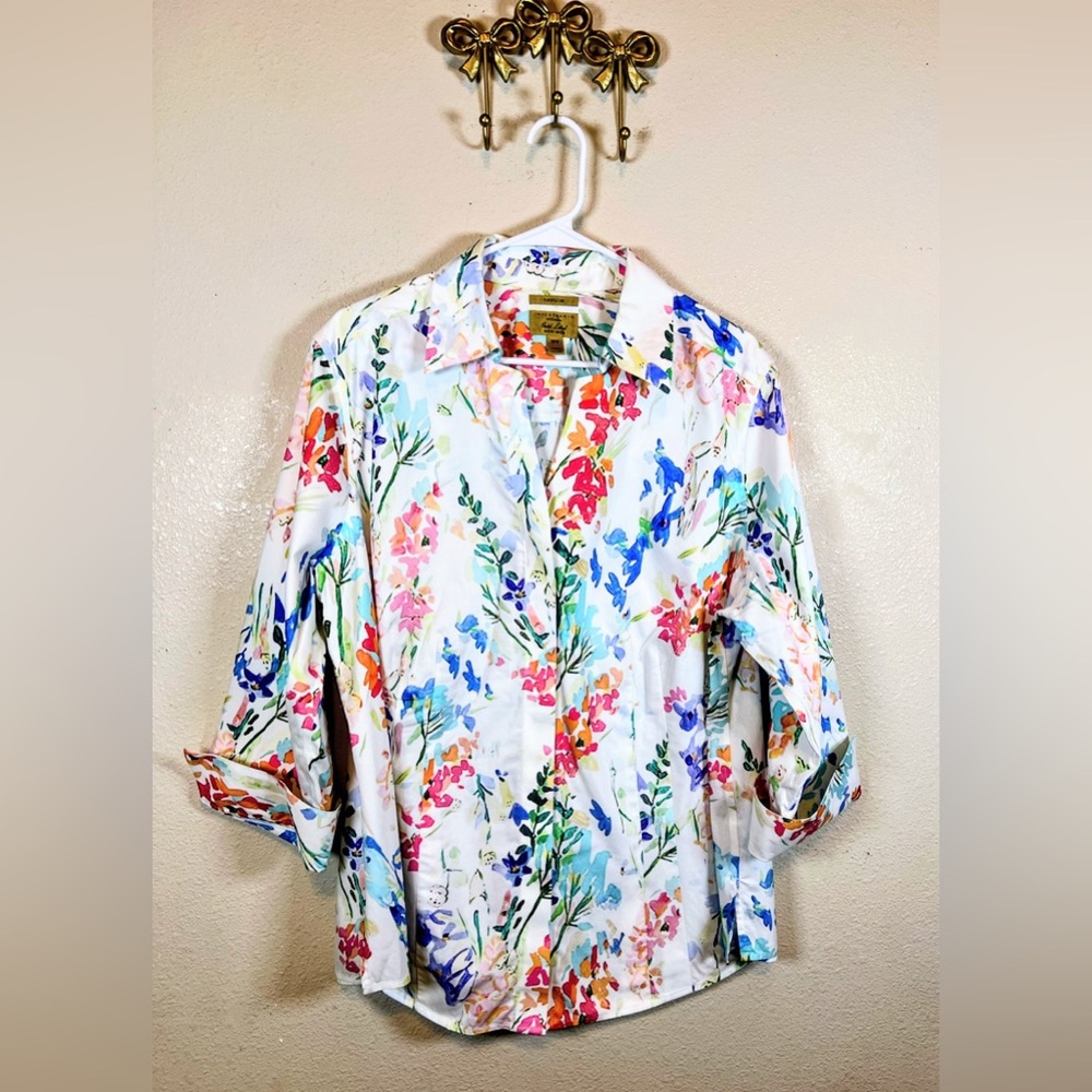 Taylor White Floral Button-Down Shirt with Multicolor Flowers